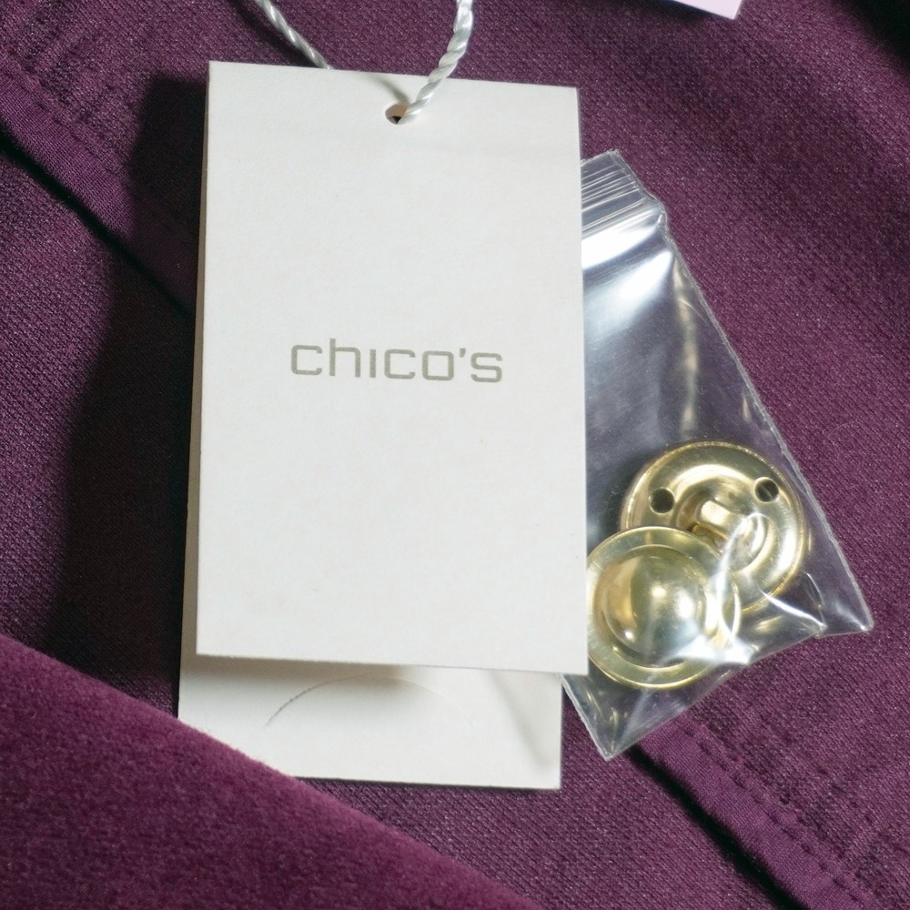 Chico's Velvet Military Jacket L XL 1X Purple Gold Buttons Old Money NWT - Picture 9 of 11